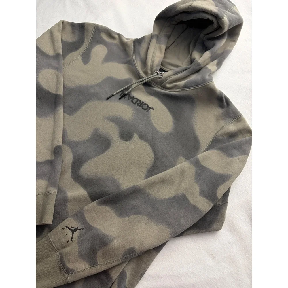 Jordan Air Mens Camo Pullover Hoodie Olive Grey Size Large